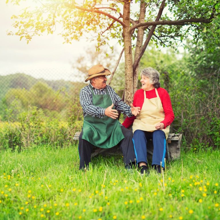 Portrait of a happy senior couple in the garden.