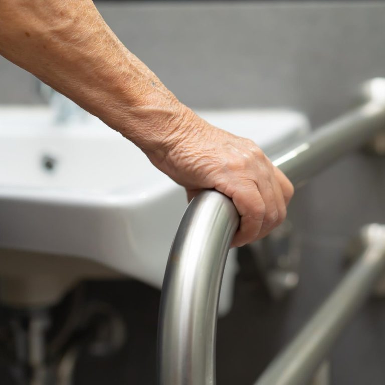 Asian senior or elderly old lady woman patient use toilet bathroom handle security in nursing hospital ward : healthy strong medical concept.